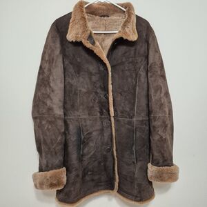 Danier Brown Suede Leather Jacket with Tan Fur Trim